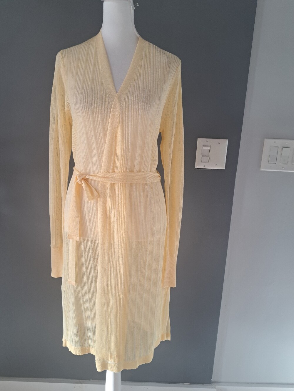 NWT WHBM Light Yellow Wrap- Long Cardigan Dress with Belt - Women